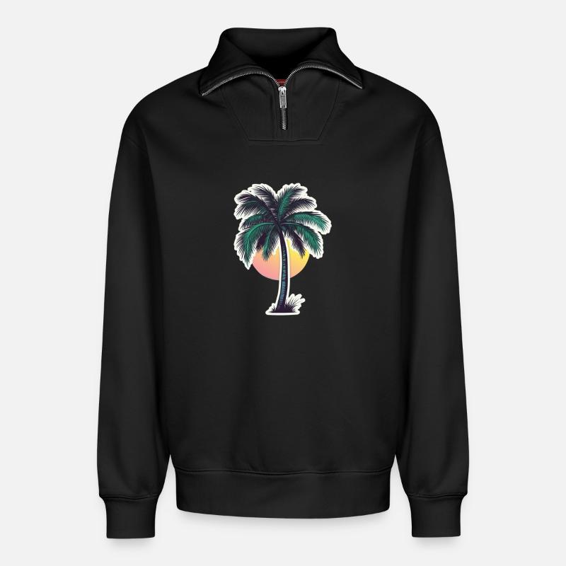 Palmier - Sweat unisexe décontracté en coton biologique à demi-zip – de SPREAD - noir