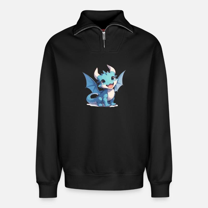 Drachen Drache - Relaxed Unisex Organic Half Zip Sweatshirt – von SPREAD - Schwarz