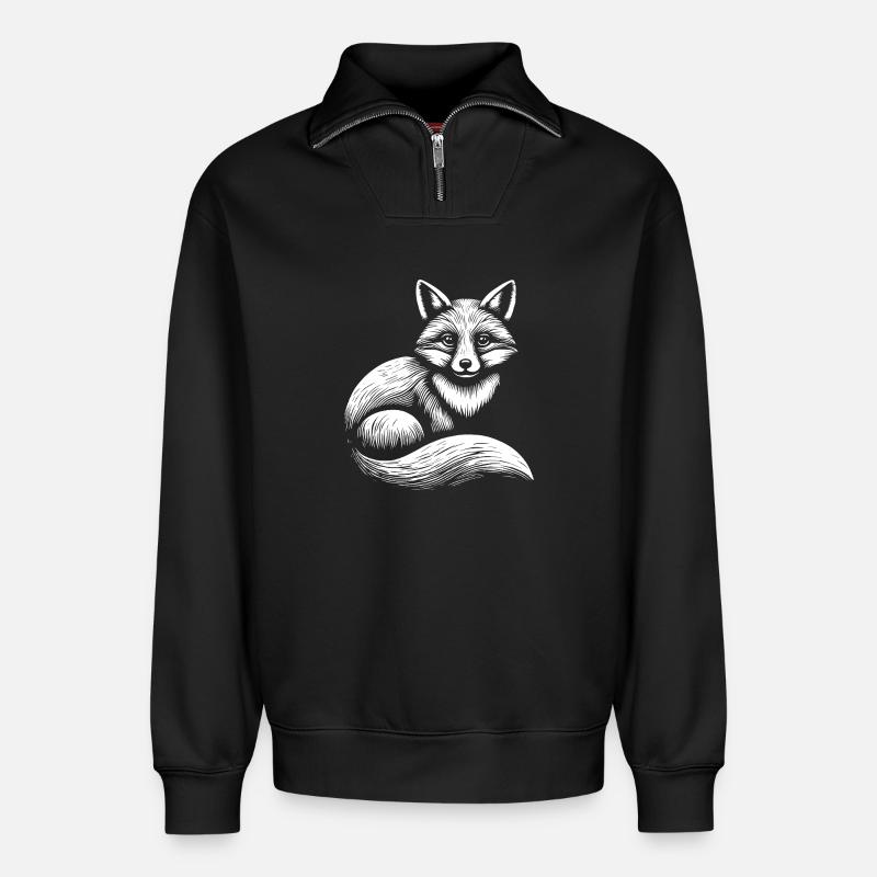 Fuchs Illustration in Schwarz-Weiß - Relaxed Unisex Organic Half Zip Sweatshirt – von SPREAD - Schwarz