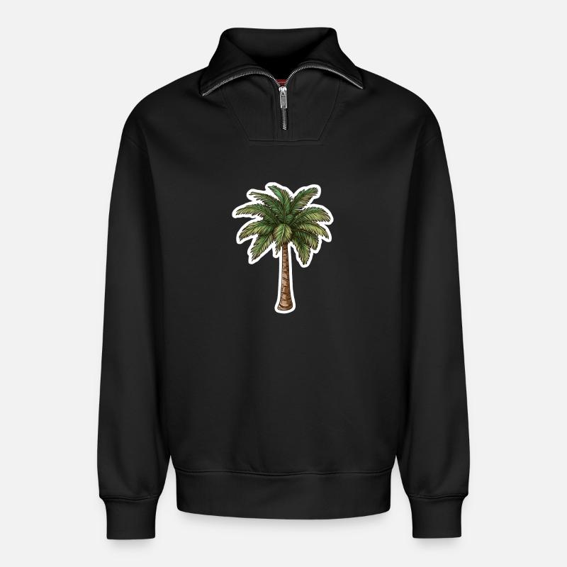Palm tree - Relaxed Unisex Organic Half Zip Sweatshirt – by SPREAD - black