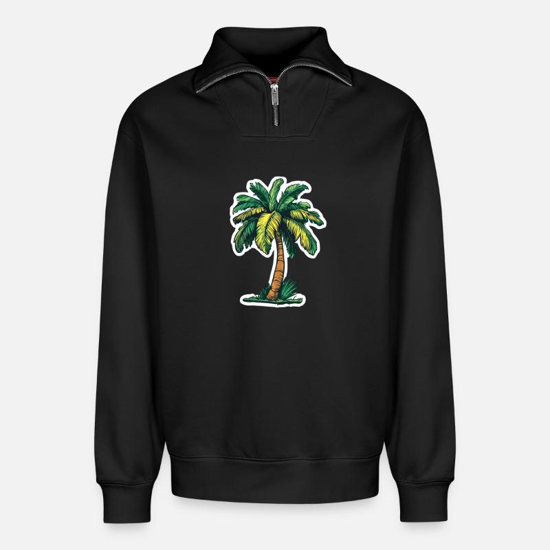 Palmier - Sweat unisexe décontracté en coton biologique à demi-zip – de SPREAD - noir