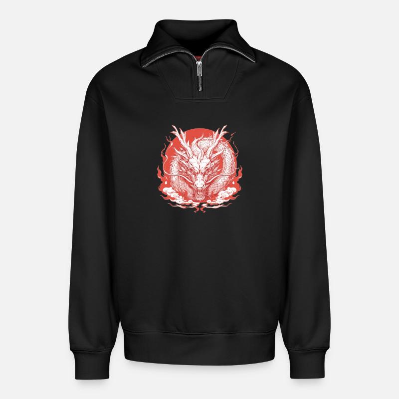 Drachen Drache - Relaxed Unisex Organic Half Zip Sweatshirt – von SPREAD - Schwarz