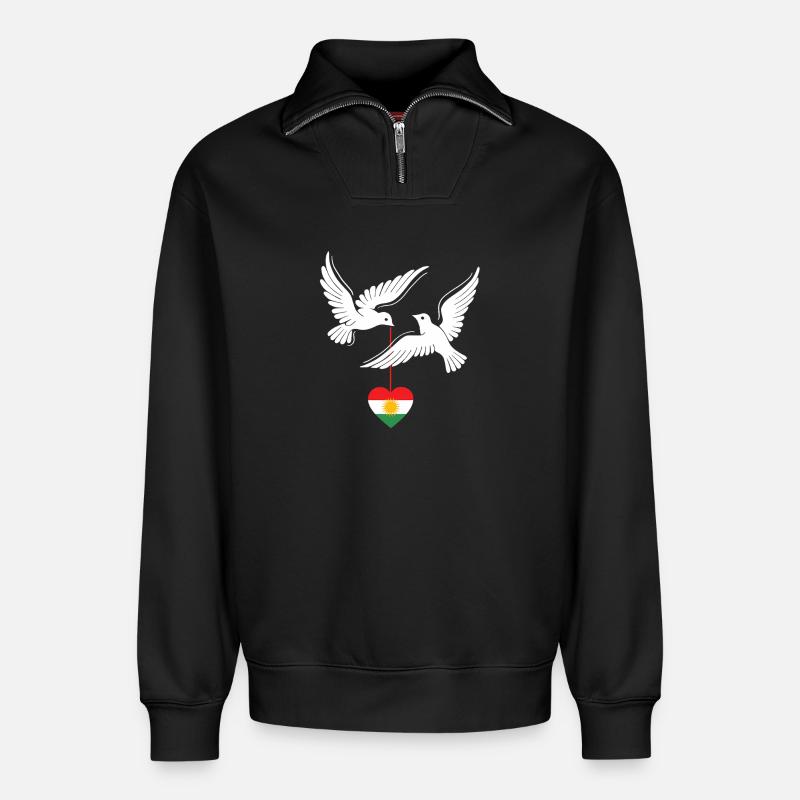 Kurdes du Kurdistan avec drapeau kurde - Sweat unisexe décontracté en coton biologique à demi-zip – de SPREAD - noir