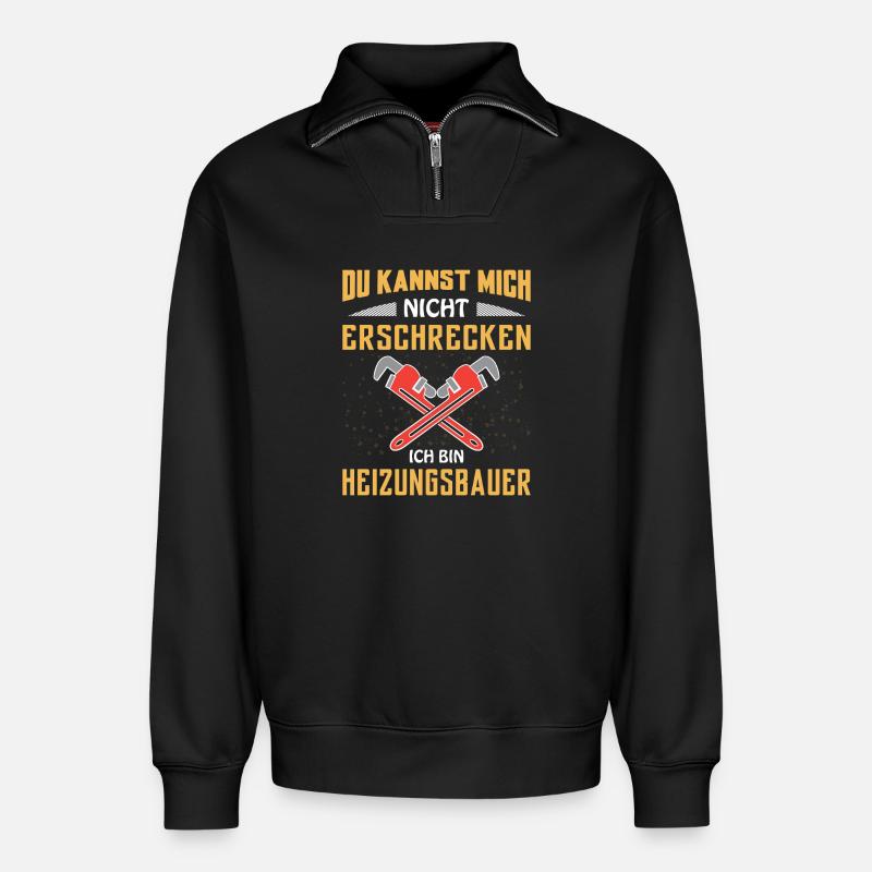 Heating engineer Heating construction - Relaxed Unisex Organic Half Zip Sweatshirt – by SPREAD - black