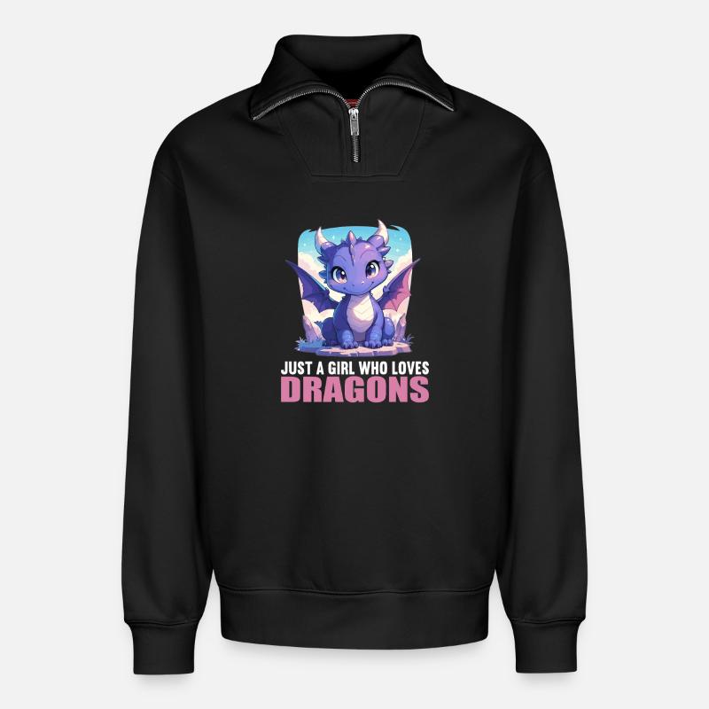 Drachen Drache - Relaxed Unisex Organic Half Zip Sweatshirt – von SPREAD - Schwarz