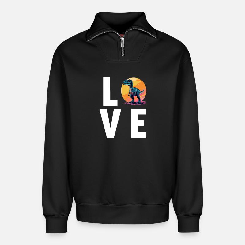 Dino Saurier Dinosaurier - Relaxed Unisex Organic Half Zip Sweatshirt – von SPREAD - Schwarz