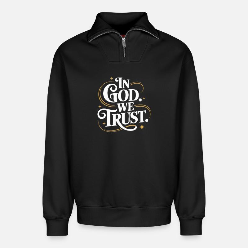 In God We Trust Design - Relaxed Unisex Organic Half Zip Sweatshirt – von SPREAD - Schwarz