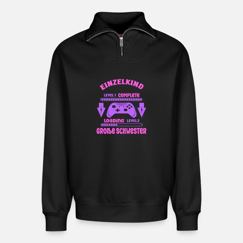 Einzelkind Complete - Loading Große Schwester 2026 - Relaxed Unisex Organic Half Zip Sweatshirt – von SPREAD - Schwarz