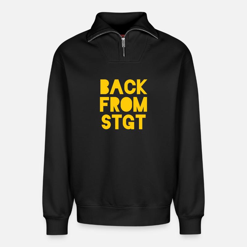 De retour de Stuttgart - Sweat unisexe décontracté en coton biologique à demi-zip – de SPREAD - noir