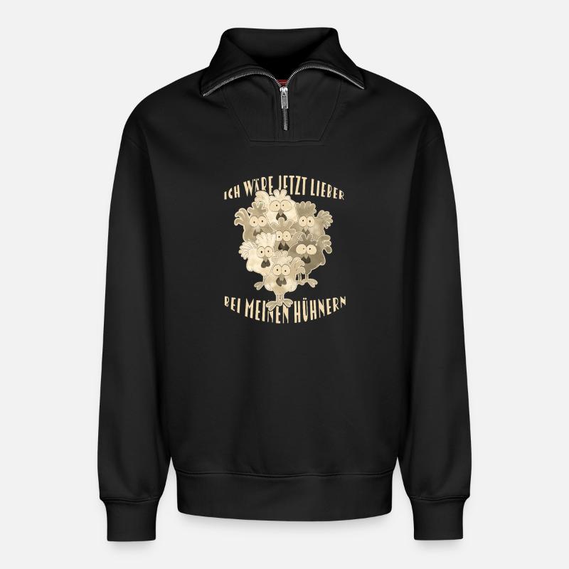 Dicton de poulets - Sweat unisexe décontracté en coton biologique à demi-zip – de SPREAD - noir