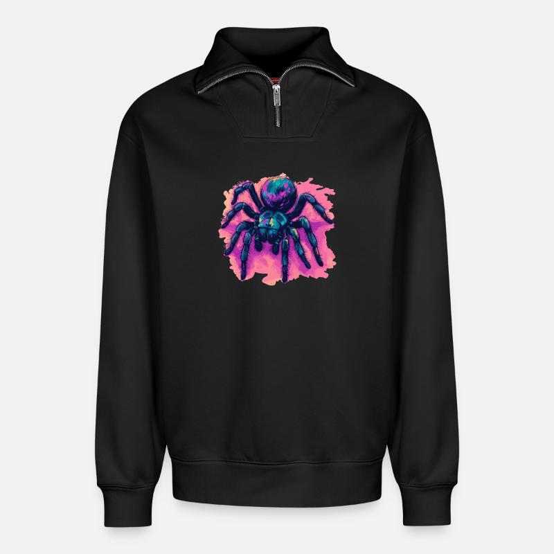 Tarentules Tarentule - Sweat unisexe décontracté en coton biologique à demi-zip – de SPREAD - noir