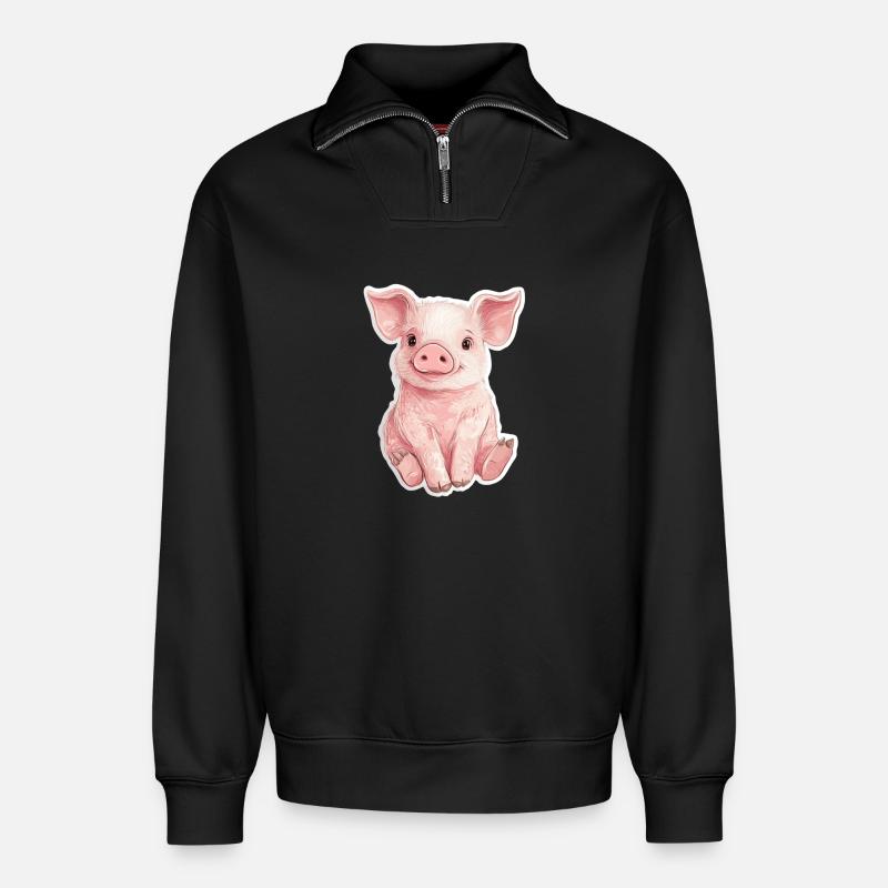 Schwein Ferkel - Relaxed Unisex Organic Half Zip Sweatshirt – von SPREAD - Schwarz