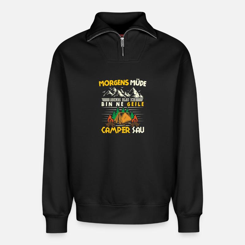 Camper Camping Wohnwagen Spruch - Relaxed Unisex Organic Half Zip Sweatshirt – von SPREAD - Schwarz