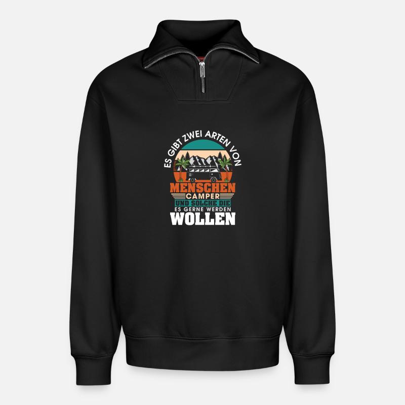 Camper Camping Wohnwagen Spruch - Relaxed Unisex Organic Half Zip Sweatshirt – von SPREAD - Schwarz