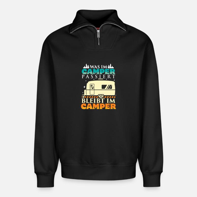 Camper Camping Wohnwagen Spruch - Relaxed Unisex Organic Half Zip Sweatshirt – von SPREAD - Schwarz