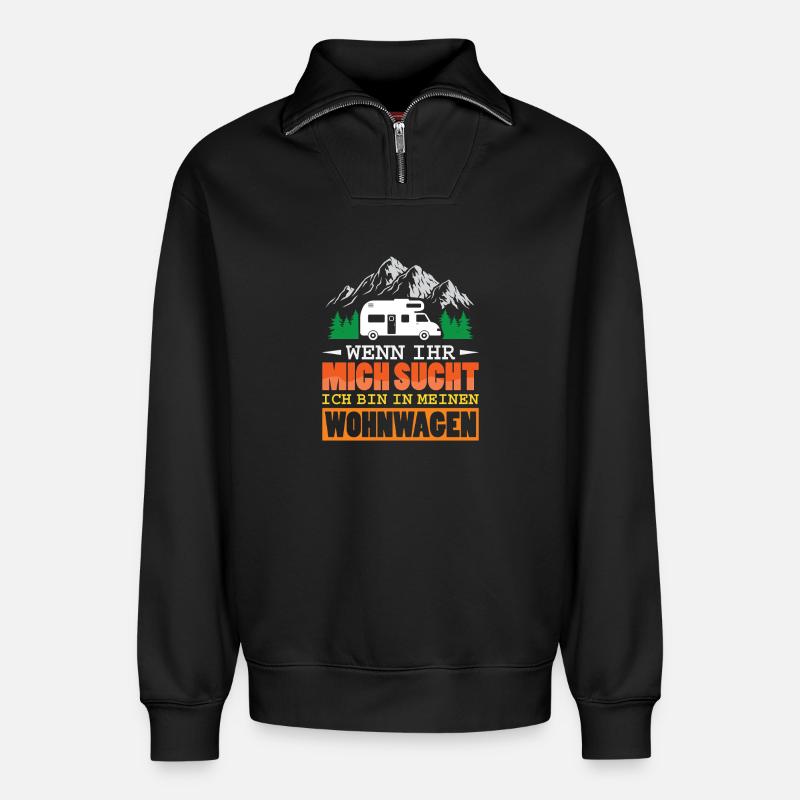 Camper Camping Wohnwagen Spruch - Relaxed Unisex Organic Half Zip Sweatshirt – von SPREAD - Schwarz