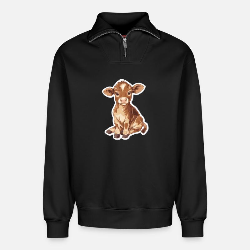 Kuh - Relaxed Unisex Organic Half Zip Sweatshirt – von SPREAD - Schwarz