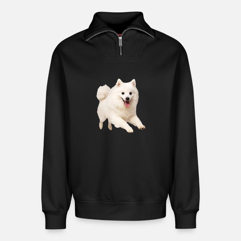 Spitz japonais - Sweat unisexe décontracté en coton biologique à demi-zip – de SPREAD - noir