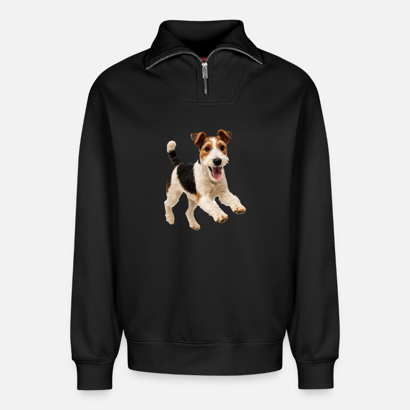 Verspielter Foxterrier Hund - Relaxed Unisex Organic Half Zip Sweatshirt – von SPREAD - Schwarz