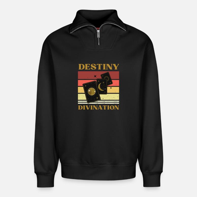 DESTIN ET TAROT DIVINATION - Sweat unisexe décontracté en coton biologique à demi-zip – de SPREAD - noir