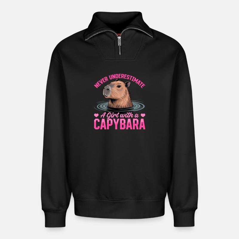 Drôle de Capybara - Sweat unisexe décontracté en coton biologique à demi-zip – de SPREAD - noir