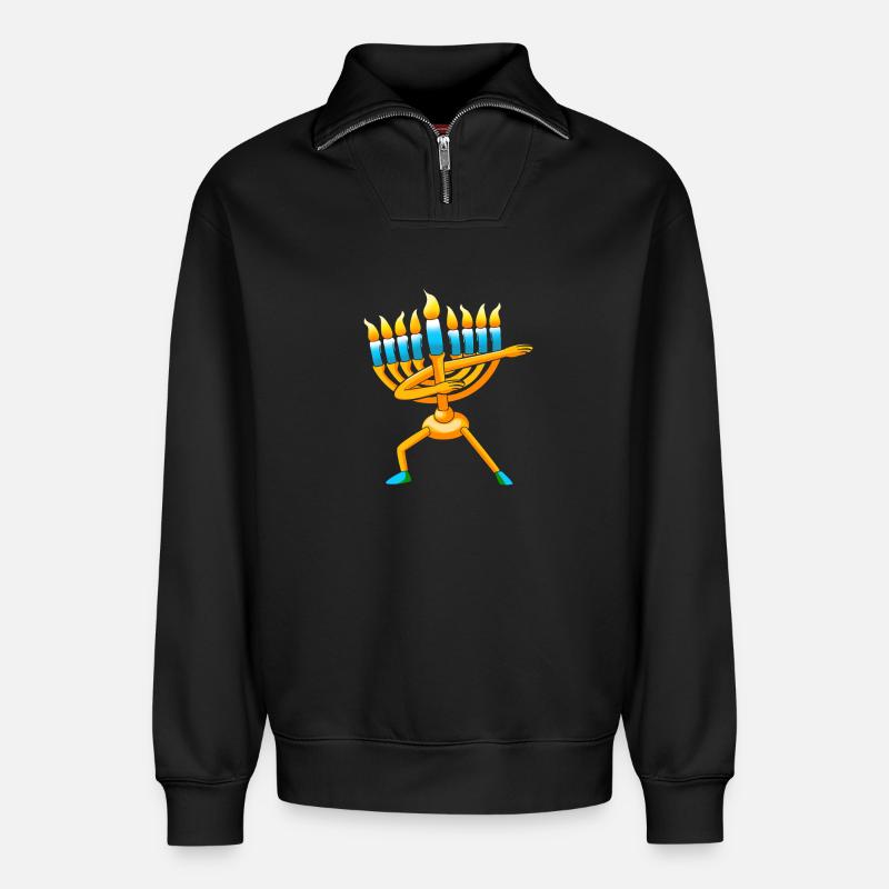 Hanoukka Hanoukka Hanoucca - Sweat unisexe décontracté en coton biologique à demi-zip – de SPREAD - noir