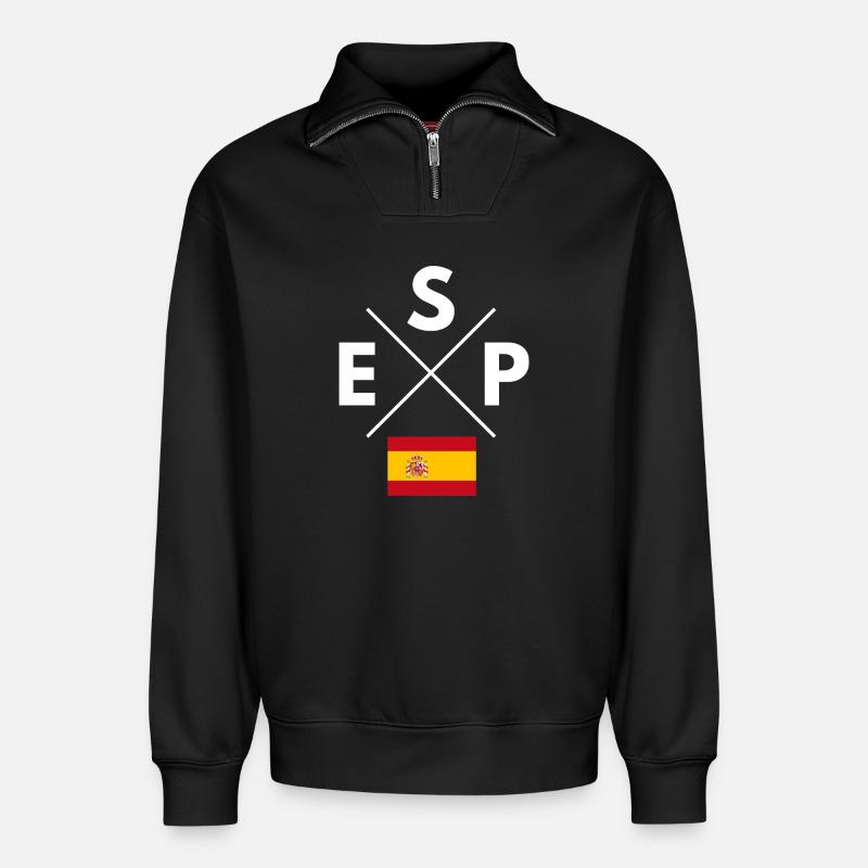 Croix du drapeau de l’Espagne - Sweat unisexe décontracté en coton biologique à demi-zip – de SPREAD - noir