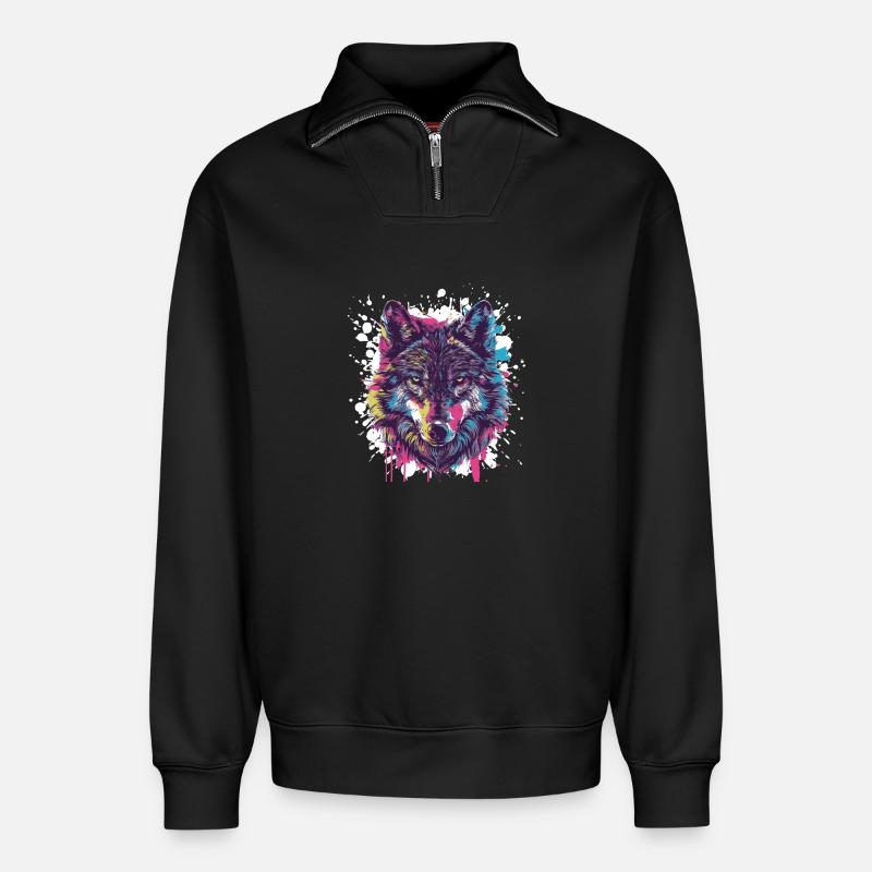 Wolf Tier Farbklecks - Relaxed Unisex Organic Half Zip Sweatshirt – von SPREAD - Schwarz