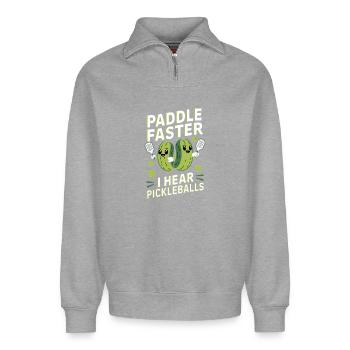 Pickleball Cucumber Pickle Gift - Relaxed Unisex Organic Half Zip Sweatshirt – by SPREAD - heather grey - Front
