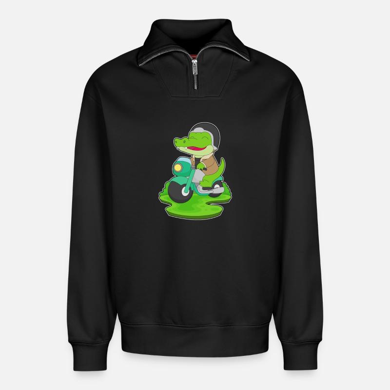Krokodil Motorroller - Relaxed Unisex Organic Half Zip Sweatshirt – von SPREAD - Schwarz
