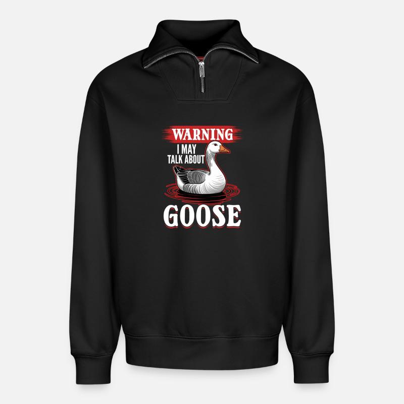 Funny Bird Goose - Relaxed Unisex Organic Half Zip Sweatshirt – von SPREAD - Schwarz