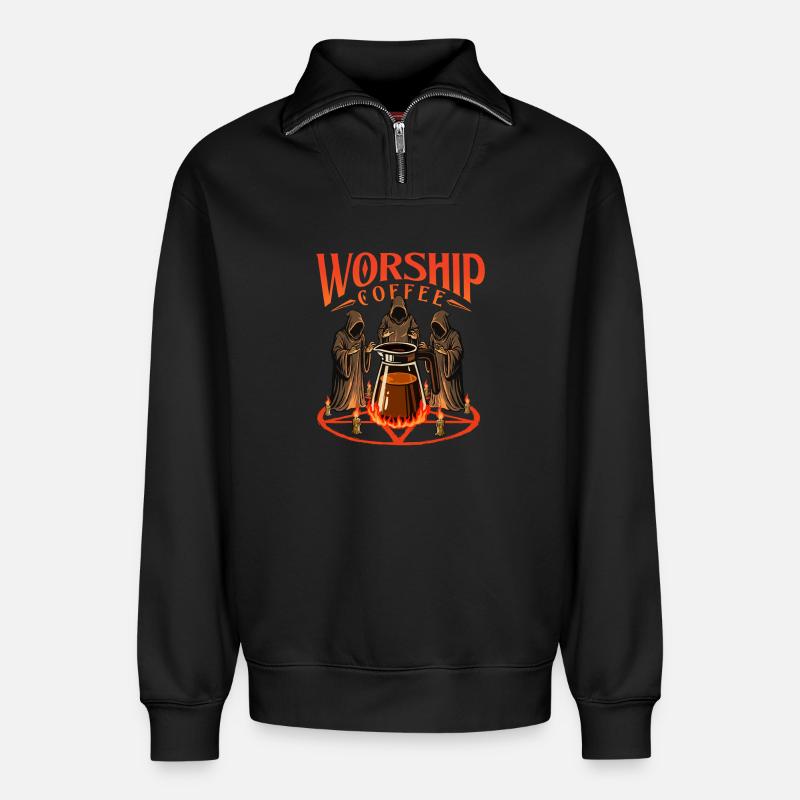 Worship Coffee Bold Koffein Statement - Relaxed Unisex Organic Half Zip Sweatshirt – von SPREAD - Schwarz