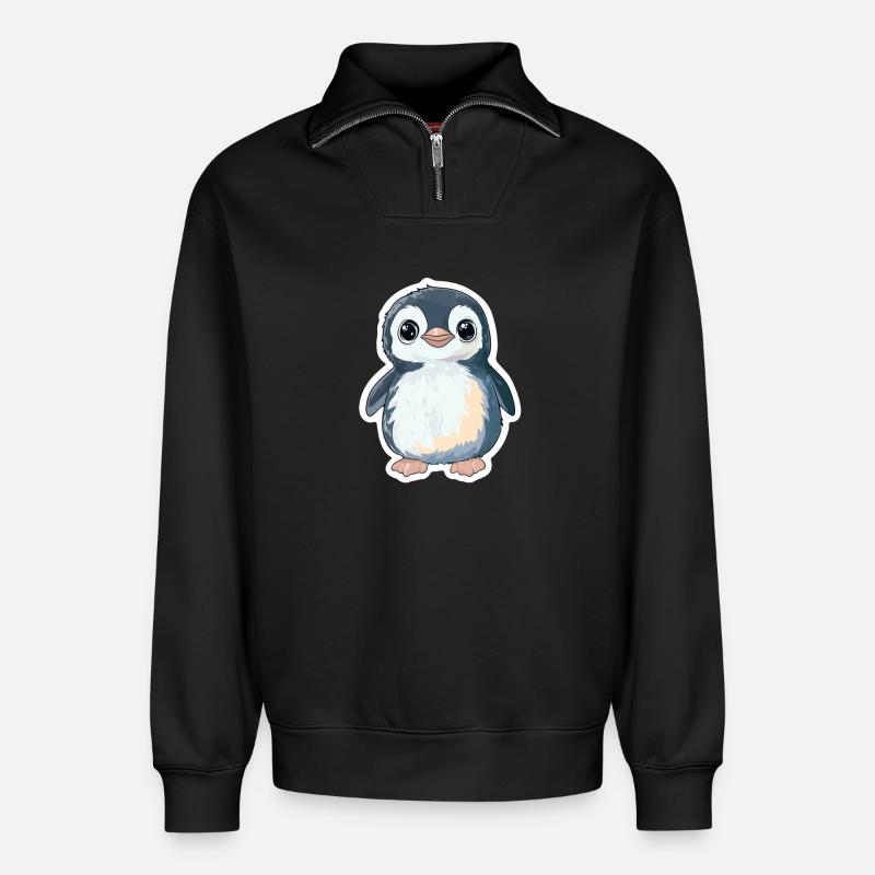 Pinguin - Relaxed Unisex Organic Half Zip Sweatshirt – von SPREAD - Schwarz