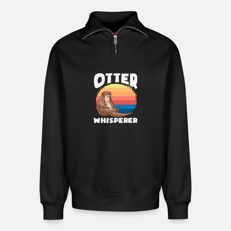 Seeotter Cartoon Retro Flüsterer - Relaxed Unisex Organic Half Zip Sweatshirt – von SPREAD - Schwarz
