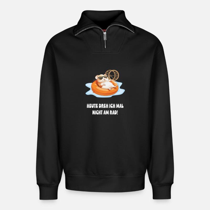 Hamster im Pool Chill - Relaxed Unisex Organic Half Zip Sweatshirt – von SPREAD - Schwarz