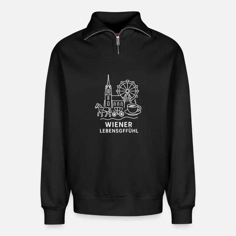 Wiener Lebensgefühl Collage - Relaxed Unisex Organic Half Zip Sweatshirt – von SPREAD - Schwarz