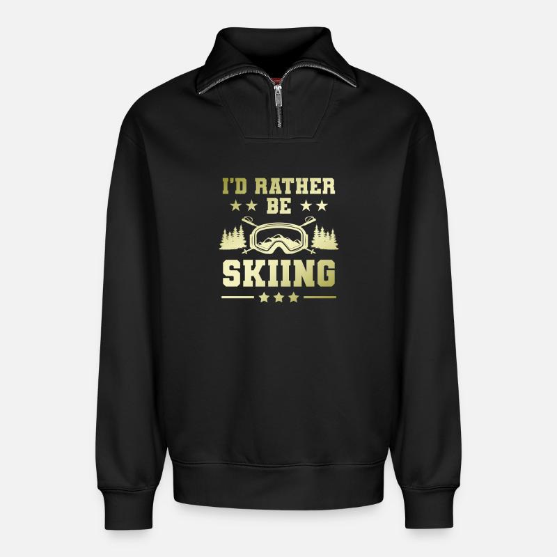 Ski Skiing - Relaxed Unisex Organic Half Zip Sweatshirt – by SPREAD - black