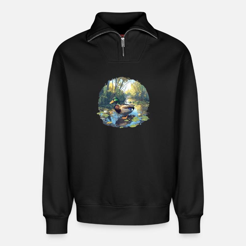 Canards Canard - Sweat unisexe décontracté en coton biologique à demi-zip – de SPREAD - noir