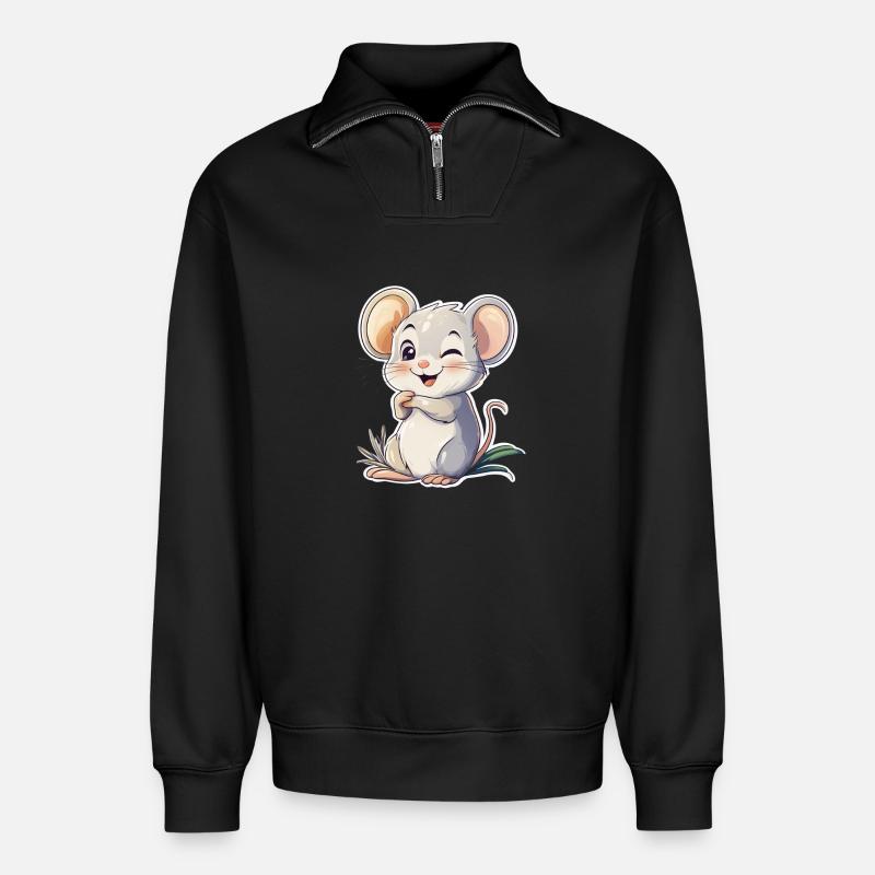 Maus - Relaxed Unisex Organic Half Zip Sweatshirt – von SPREAD - Schwarz