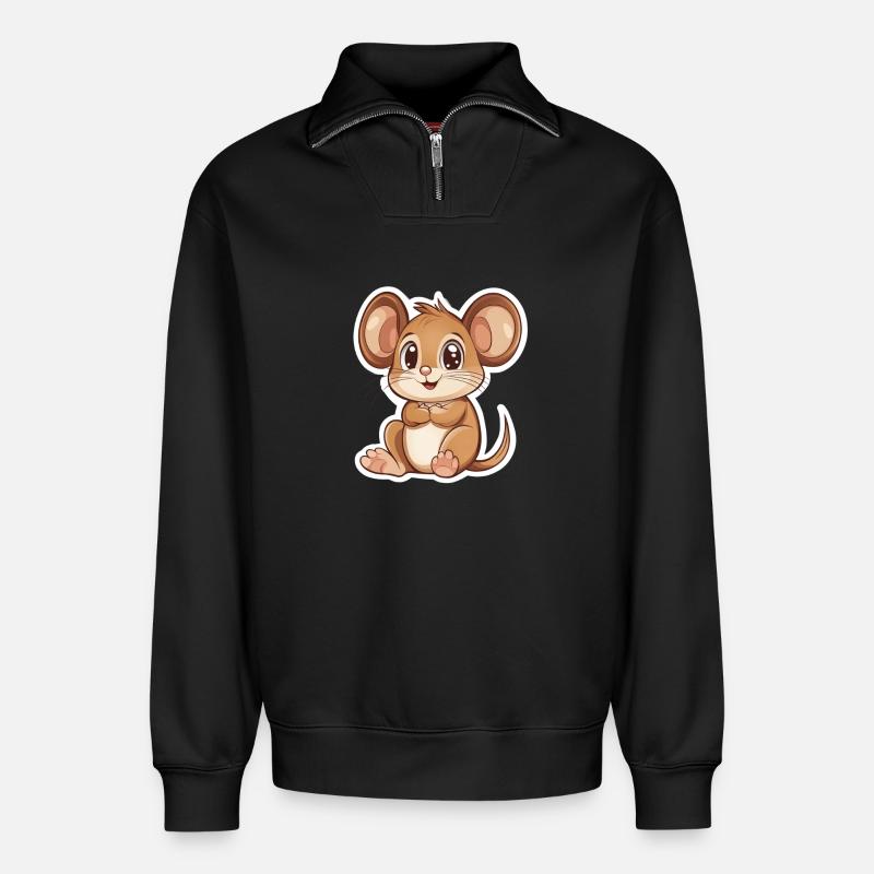 mouse - Relaxed Unisex Organic Half Zip Sweatshirt – by SPREAD - black