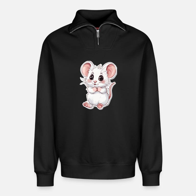 souris - Sweat unisexe décontracté en coton biologique à demi-zip – de SPREAD - noir