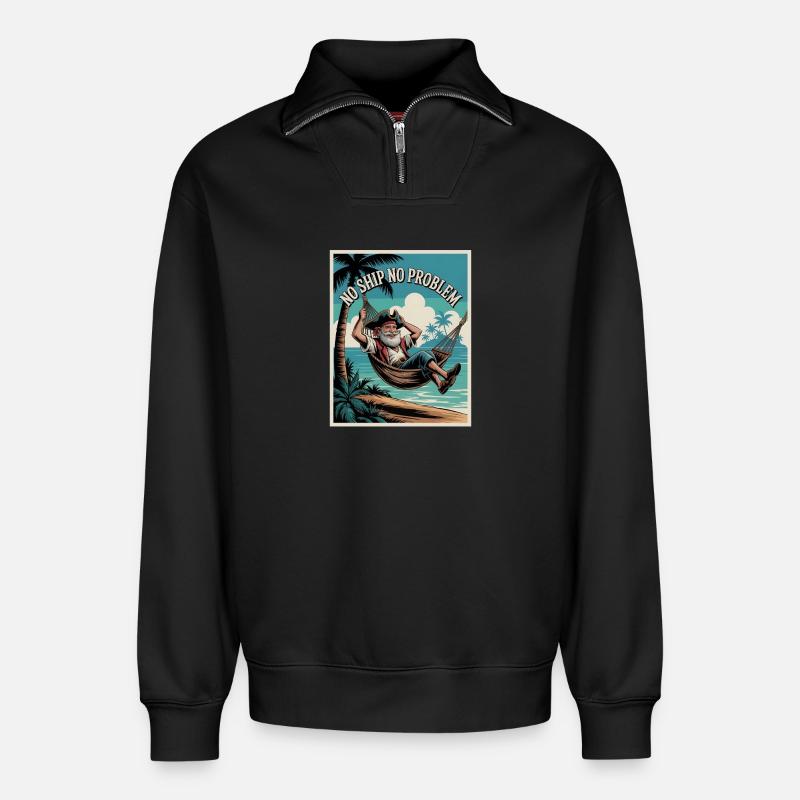 No Ship No Problem - Relaxed Unisex Organic Half Zip Sweatshirt – by SPREAD - black