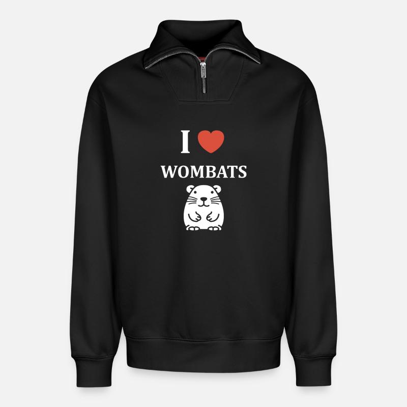 Ich liebe Wombats - Relaxed Unisex Organic Half Zip Sweatshirt – von SPREAD - Schwarz