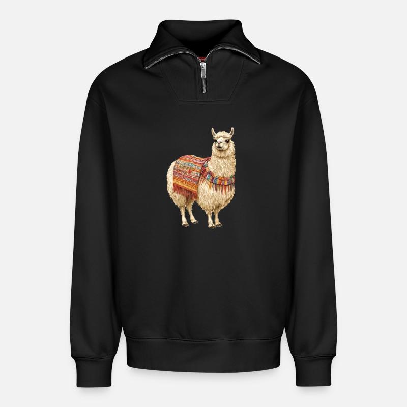 Lama - Relaxed Unisex Organic Half Zip Sweatshirt – von SPREAD - Schwarz