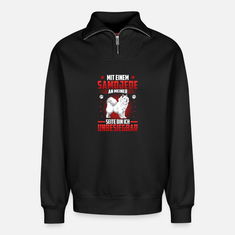Samojede unschlagbar Schlittenhund - Relaxed Unisex Organic Half Zip Sweatshirt – von SPREAD - Schwarz