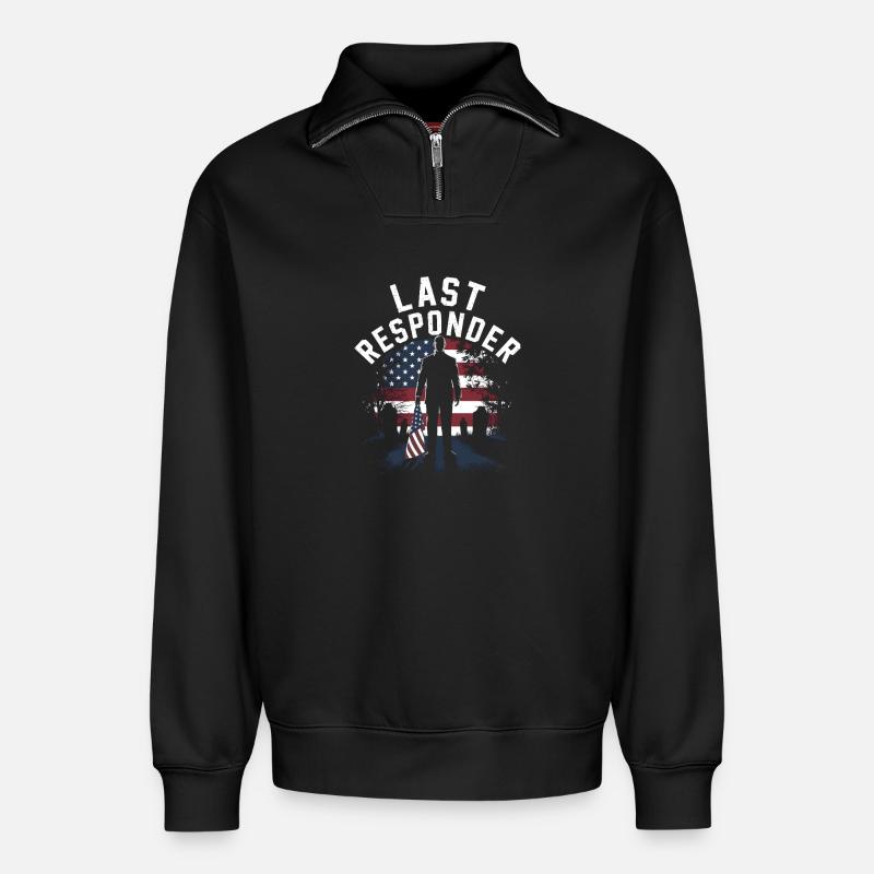 Last Responder Flag Tribute - Relaxed Unisex Organic Half Zip Sweatshirt – von SPREAD - Schwarz