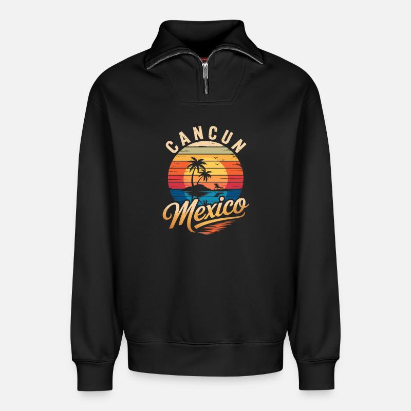 Cancun Retro Strandsonne - Relaxed Unisex Organic Half Zip Sweatshirt – von SPREAD - Schwarz