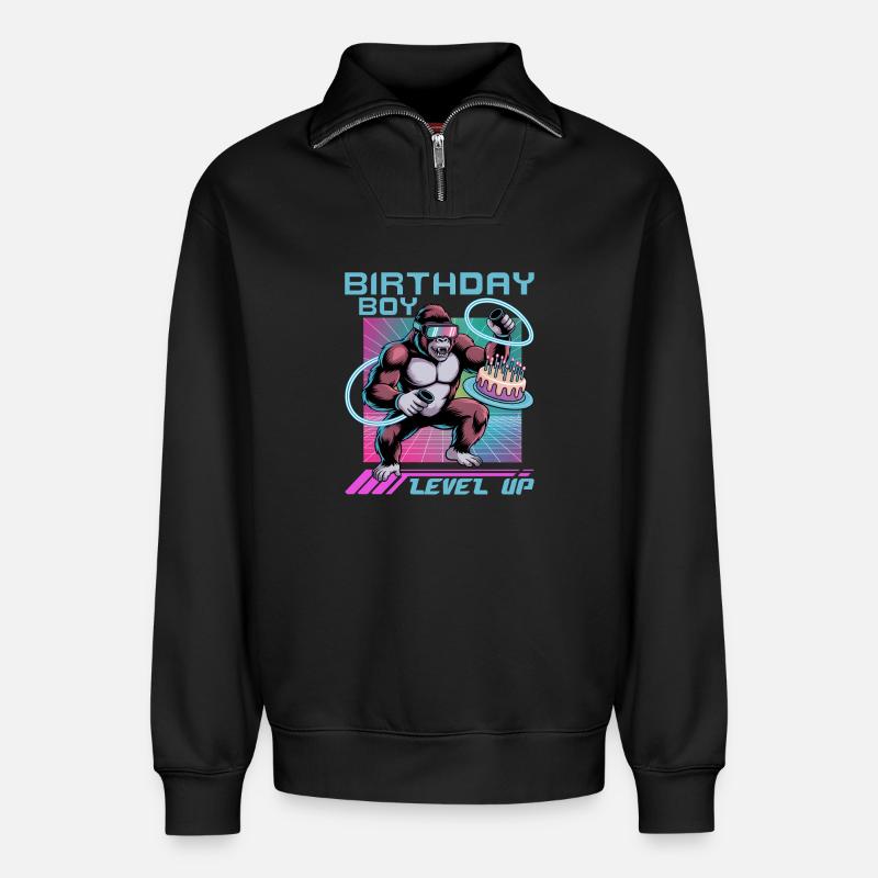 Birthday Gamer VR - Relaxed Unisex Organic Half Zip Sweatshirt – von SPREAD - Schwarz