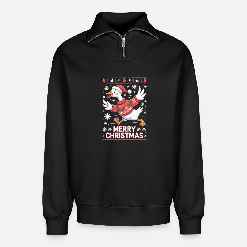 Weihnachtsgans im Pullover - Relaxed Unisex Organic Half Zip Sweatshirt – von SPREAD - Schwarz