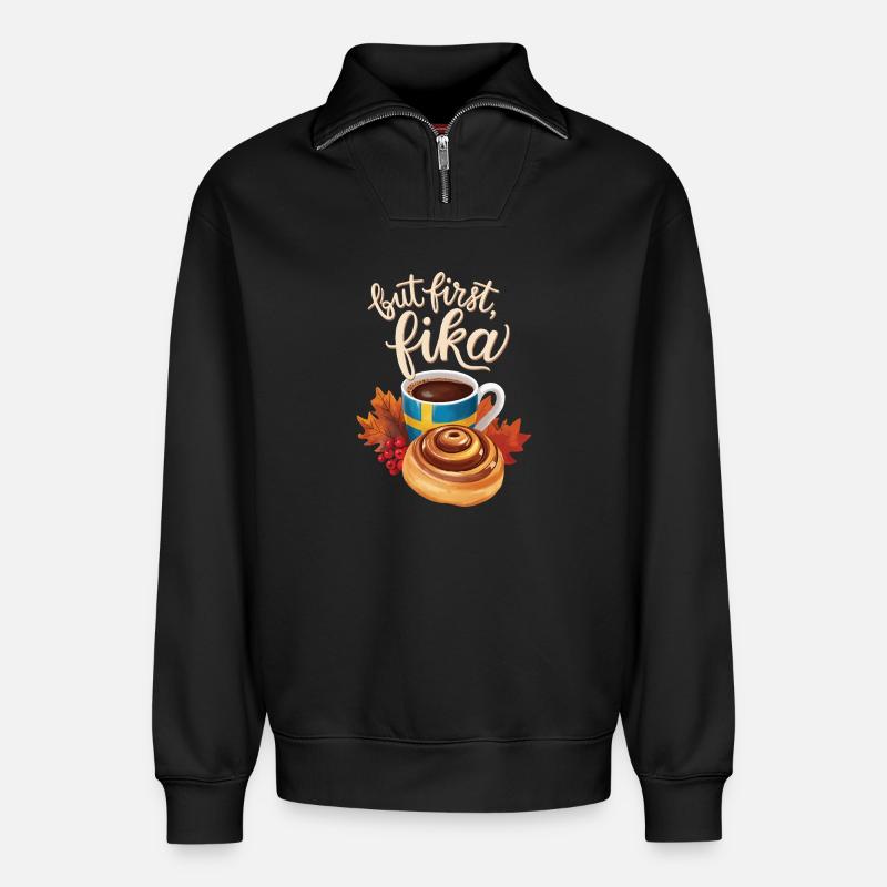 Fika - Relaxed Unisex Organic Half Zip Sweatshirt – von SPREAD - Schwarz